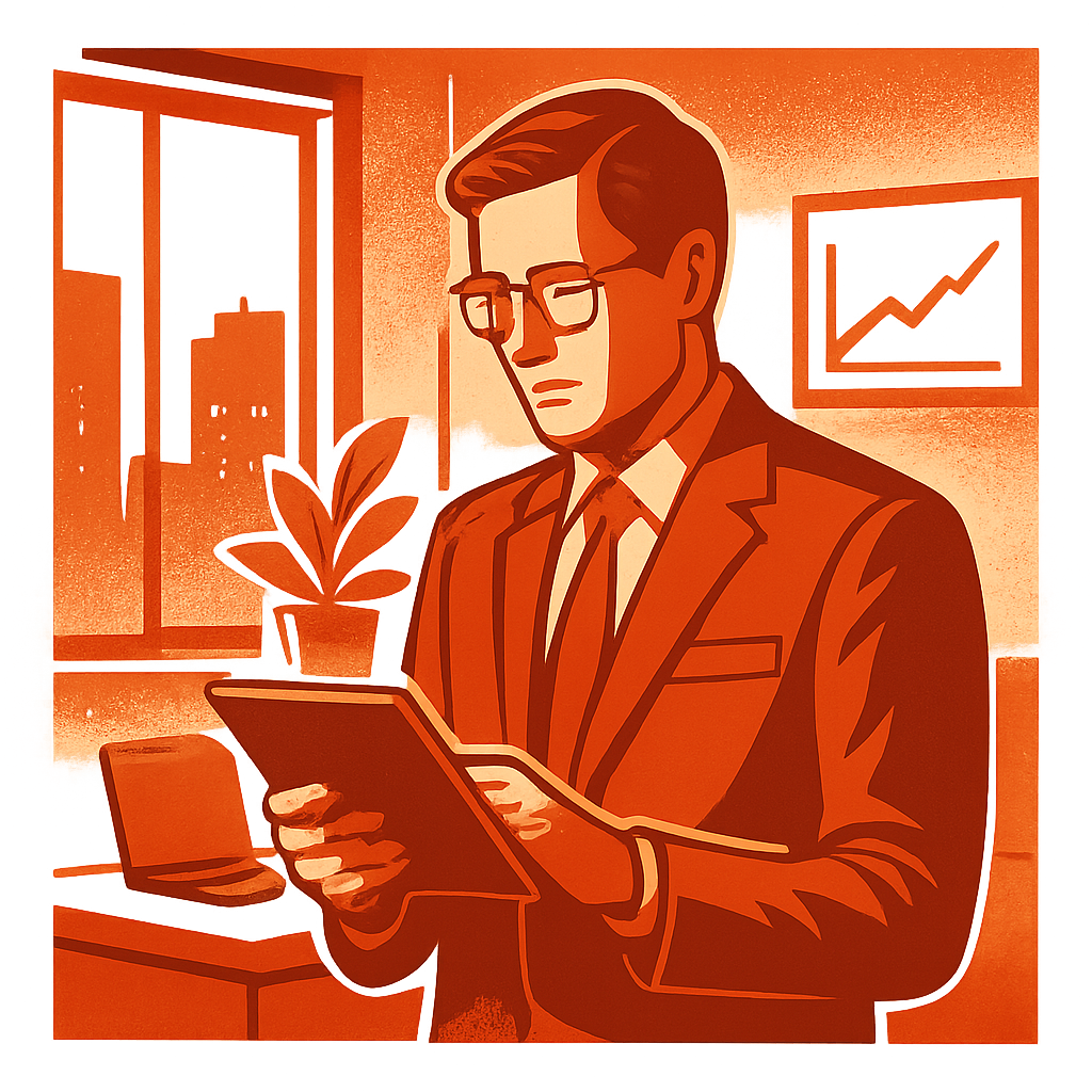 Professional using a tablet in a modern office setting