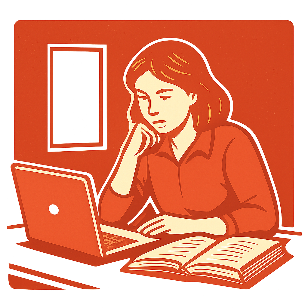 Person studying intently with books and a laptop